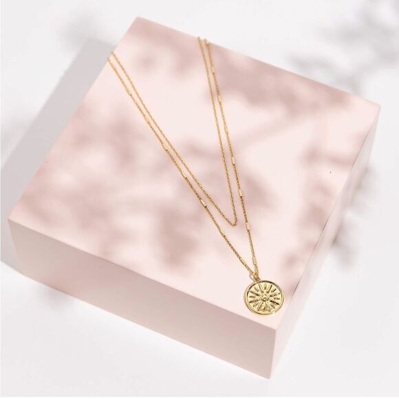 Gold 14k Gold Plated Minimalist Layered Engraved Disc Pendant Necklace - Picture 3 of 3
